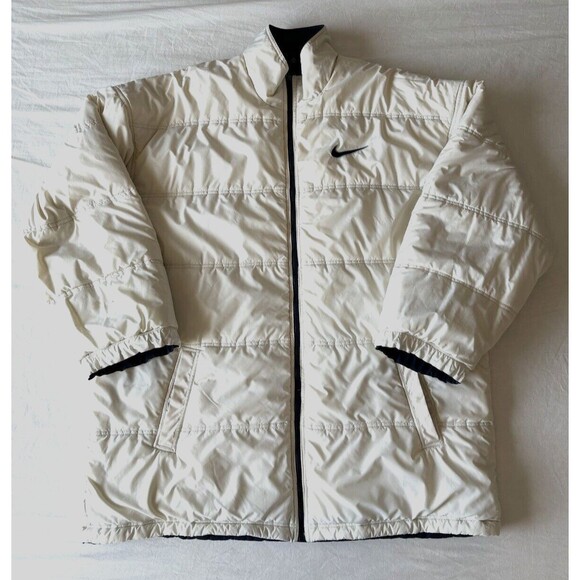 VTG Nike Jacket Mens XXL 2XL Big Swoosh Reversible Parka Stadium Coat Blue Long - Picture 6 of 15